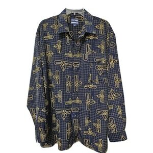Navy & Gold Printed Button-Down Shirt